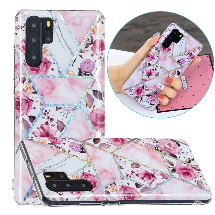 Electroplating IMD Marble Pattern Printing Flexible TPU Cover Case for Huawei P30 Pro - Rose