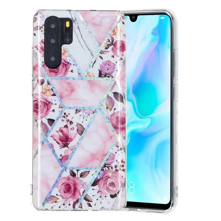 Electroplating IMD Marble Pattern Printing Flexible TPU Cover Case for Huawei P30 Pro - Rose