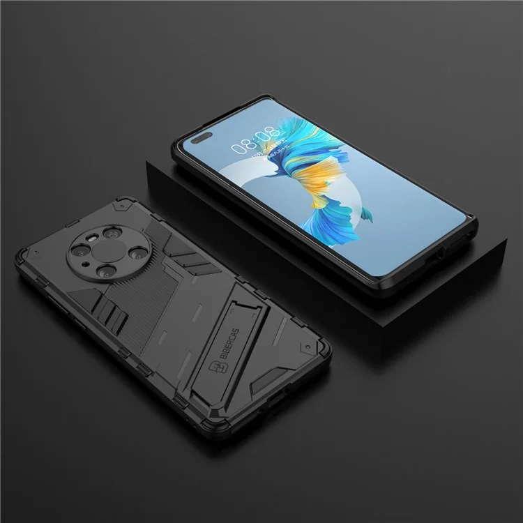 Couverture de Boîtier de Téléphone Hybride TPU PC à L'épreuve du Choc + TPU Avec Kickstand Pour Huawei Mate 40 Pro - le Noir