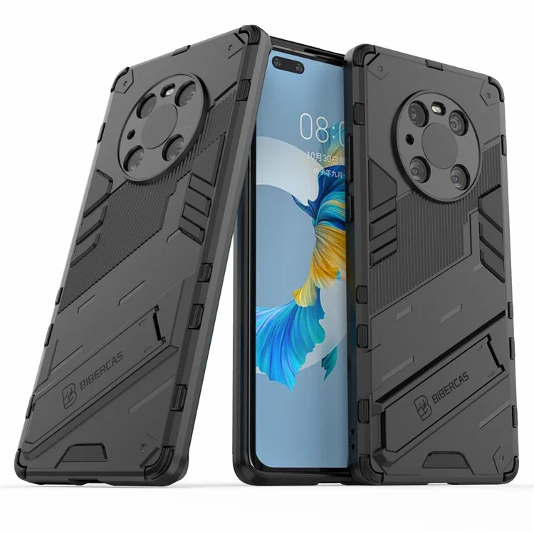 Shockproof PC + TPU Hybrid Phone Case Cover with Kickstand for Huawei Mate 40 Pro - Black