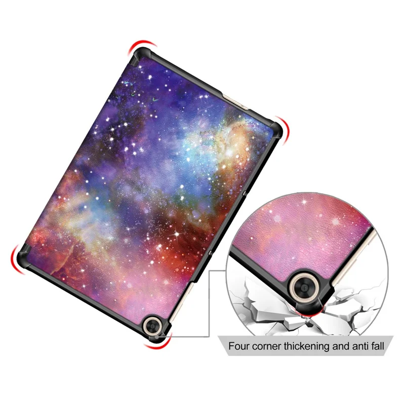 Tri-fold Stand Pattern Printing Leather Case Smart Tablet Cover for Huawei MatePad T 10S/T 10 /Enjoy Tablet 2 - Galaxy Pattern