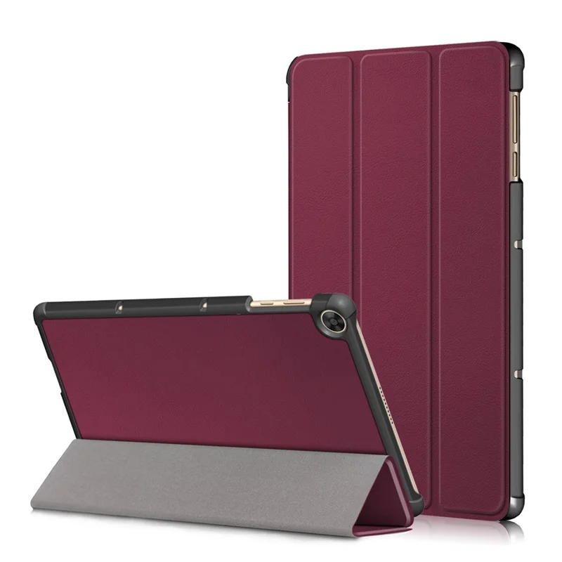 Tri-fold Flexible-Angle Stand Wake/Sleep Leather Smart Case for Huawei MatePad T 10S/T 10 /Enjoy Tablet 2 - Wine Red