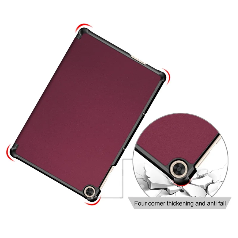 Tri-fold Flexible-Angle Stand Wake/Sleep Leather Smart Case for Huawei MatePad T 10S/T 10 /Enjoy Tablet 2 - Wine Red