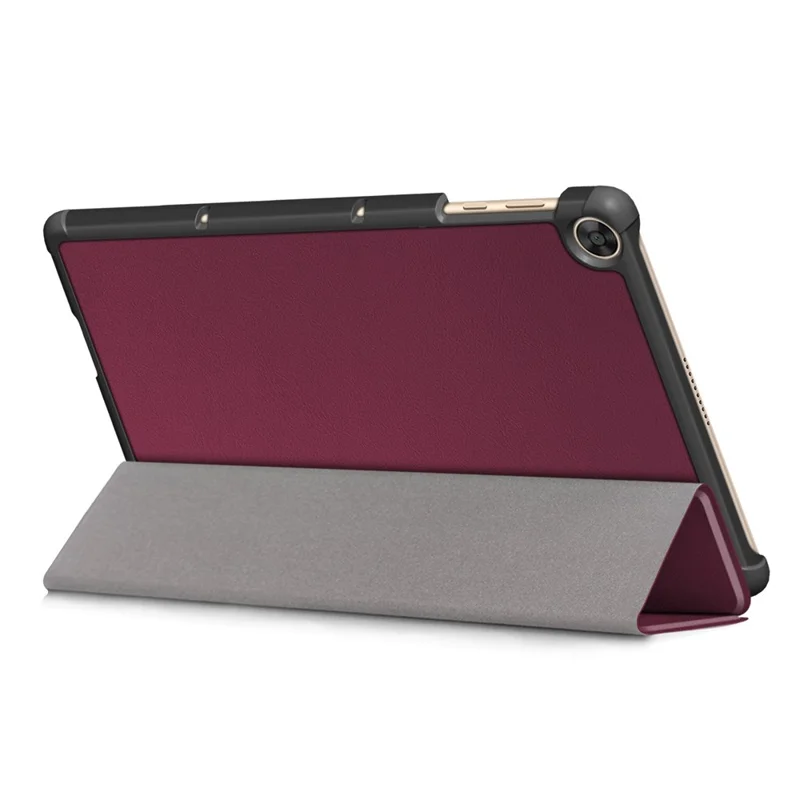 Tri-fold Flexible-Angle Stand Wake/Sleep Leather Smart Case for Huawei MatePad T 10S/T 10 /Enjoy Tablet 2 - Wine Red