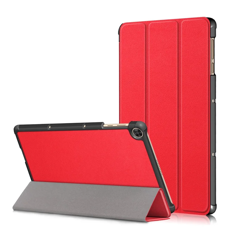 Tri-fold Flexible-Angle Stand Wake/Sleep Leather Smart Case for Huawei MatePad T 10S/T 10 /Enjoy Tablet 2 - Red