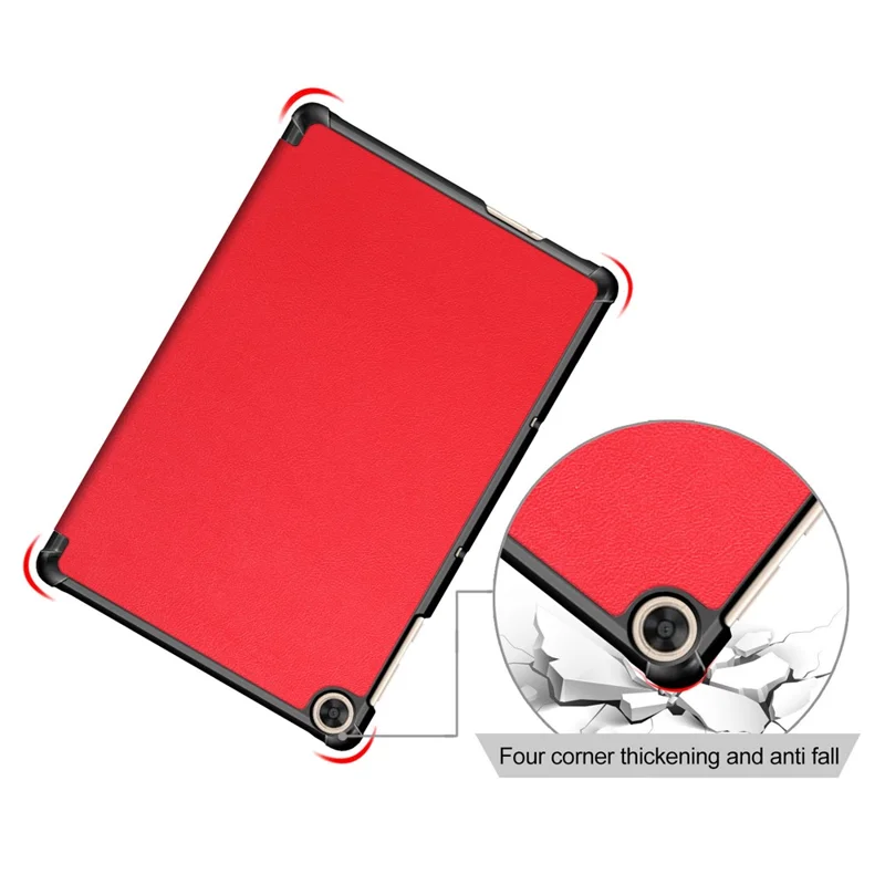 Tri-fold Flexible-Angle Stand Wake/Sleep Leather Smart Case for Huawei MatePad T 10S/T 10 /Enjoy Tablet 2 - Red