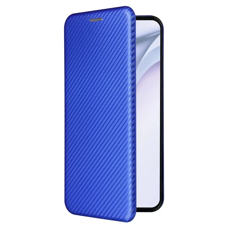 Pour Huawei P50 Pro Housse en cuir auto-absorbée Texture fibre de carbone, avec dragonne de support amovible - Bleu