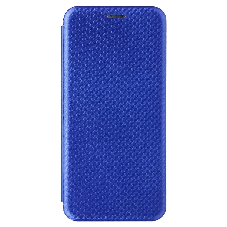 Pour Huawei P50 Pro Housse en cuir auto-absorbée Texture fibre de carbone, avec dragonne de support amovible - Bleu