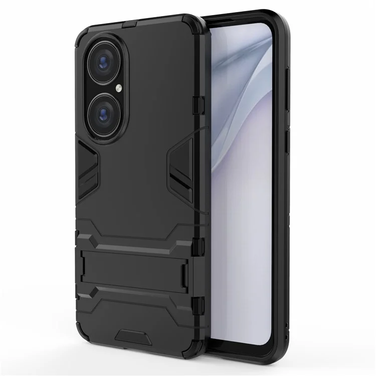 2 in 1 Full Protection Hybrid Phone Protector Cover Case with Kickstand Design for Huawei P50 - Black