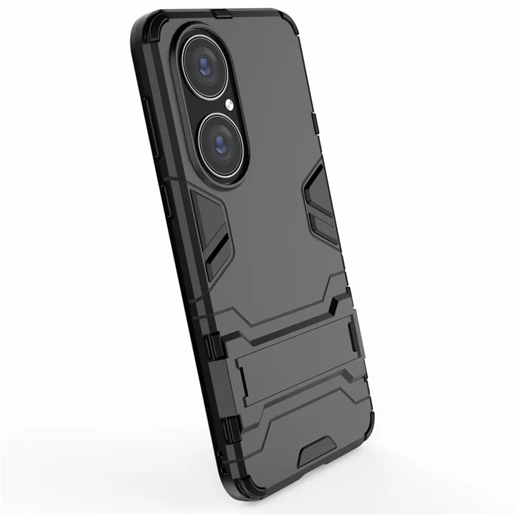 2 in 1 Full Protection Hybrid Phone Protector Cover Case with Kickstand Design for Huawei P50 - Black