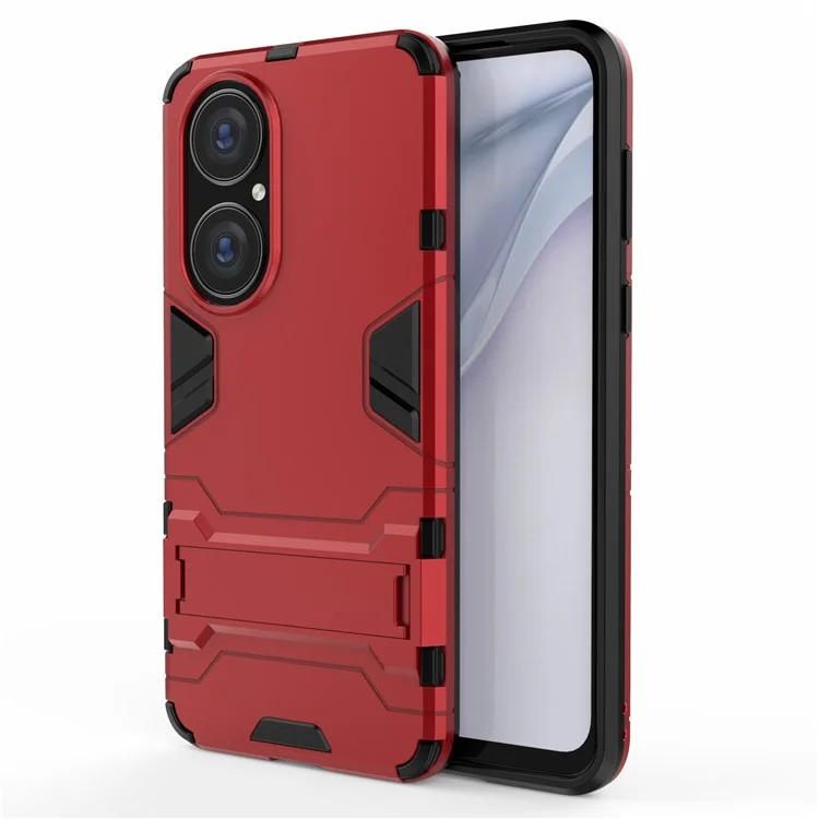 2 in 1 Full Protection Hybrid Phone Protector Cover Case with Kickstand Design for Huawei P50 - Red