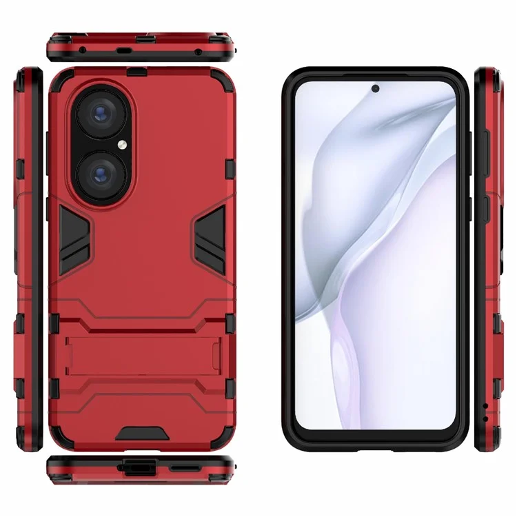 2 in 1 Full Protection Hybrid Phone Protector Cover Case with Kickstand Design for Huawei P50 - Red