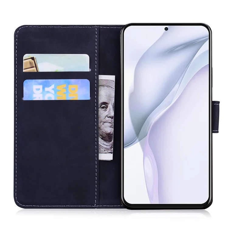 Stand Wallet Design Proteção Completa Follo Flip Leather Phone Case Para Huawei P50 Pro - Preto