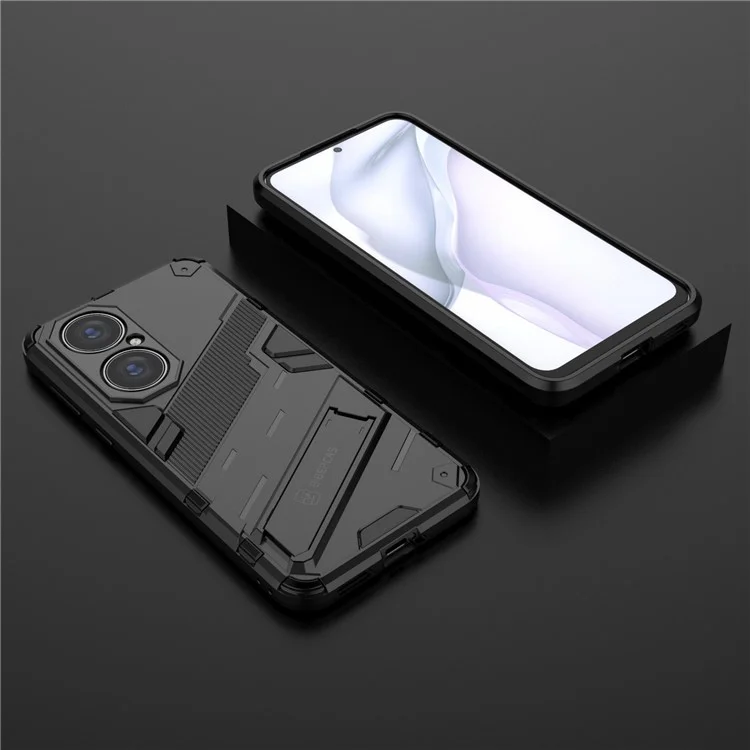 Foldable Kickstand Hybrid PC + TPU Shockproof Phone Back Case Cover for Huawei P50 - Black