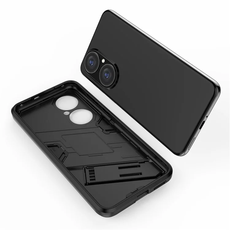 Foldable Kickstand Hybrid PC + TPU Shockproof Phone Back Case Cover for Huawei P50 - Black