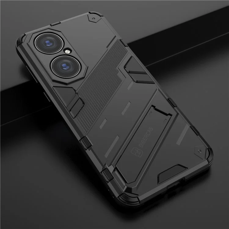Foldable Kickstand Hybrid PC + TPU Shockproof Phone Back Case Cover for Huawei P50 - Black