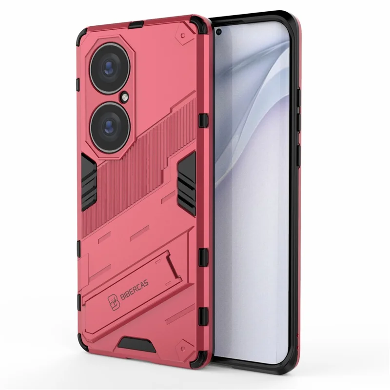 Foldable Kickstand Shockproof PC + TPU Hybrid Phone Back Case Protector for Huawei P50 Pro - Rose