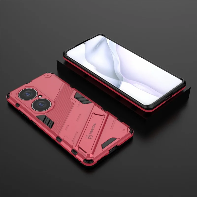 Foldable Kickstand Shockproof PC + TPU Hybrid Phone Back Case Protector for Huawei P50 Pro - Rose