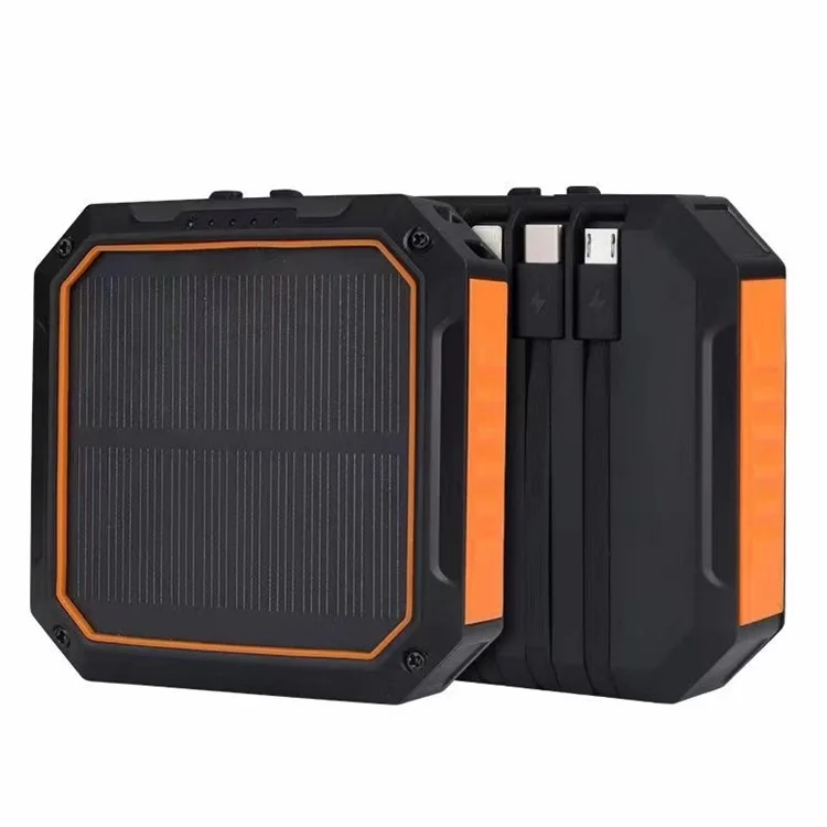 DS516 4 em 1 Banco de Energia Solar 10000mAh Carregador Portátil Powerbank de Bateria Externo Para Xiaomi Iphone - Preto / Laranja