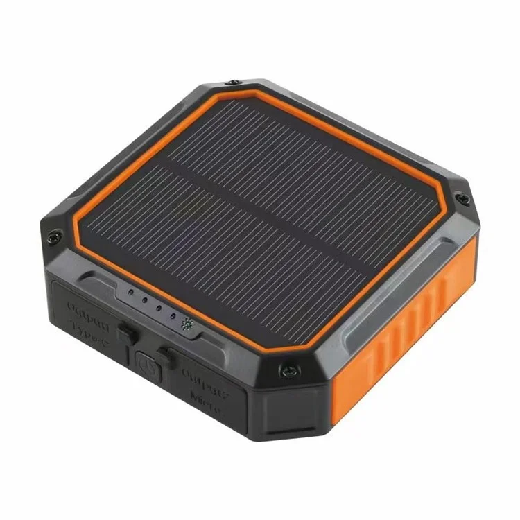 DS516 4 em 1 Banco de Energia Solar 10000mAh Carregador Portátil Powerbank de Bateria Externo Para Xiaomi Iphone - Preto / Laranja