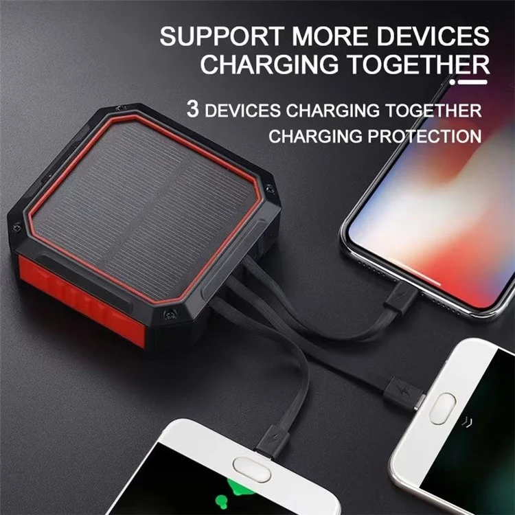 DS516 4 em 1 Banco de Energia Solar 10000mAh Carregador Portátil Powerbank de Bateria Externo Para Xiaomi Iphone - Preto / Laranja