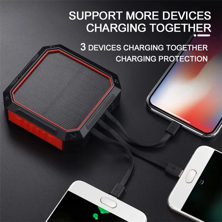 DS516 4 em 1 Banco de Energia Solar 10000mAh Carregador Portátil Powerbank de Bateria Externo Para Xiaomi Iphone - Preto / Laranja