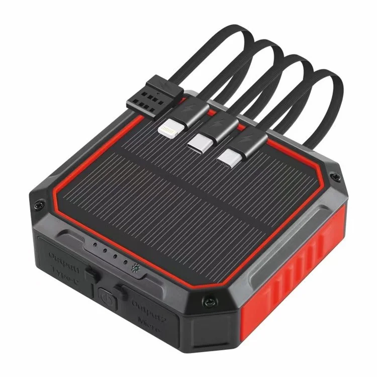 DS516 4 em 1 Banco de Energia Solar 10000mAh Carregador Portátil Powerbank de Bateria Externo Para Xiaomi Iphone - Preto / Laranja