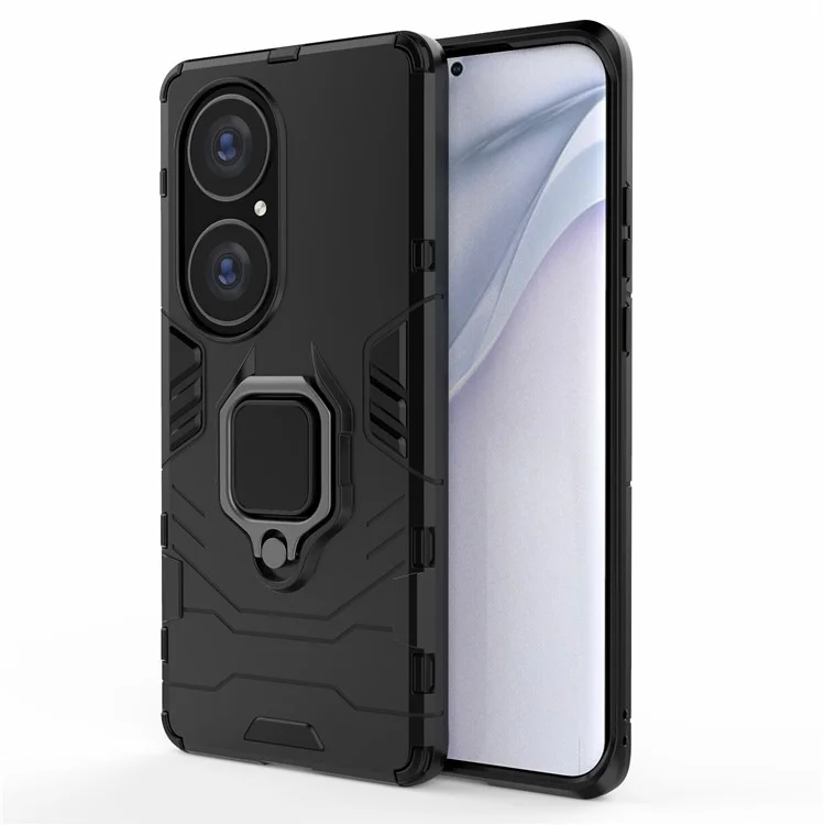 Cool Guard PC + TPU Combo Well-Protected Kickstand Hybrid Phone Cover Case for Huawei P50 Pro - Black