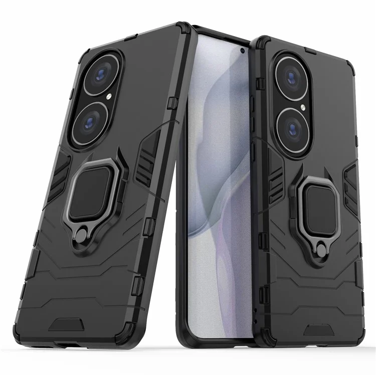 Cool Guard PC + TPU Combo Well-Protected Kickstand Hybrid Phone Cover Case for Huawei P50 Pro - Black