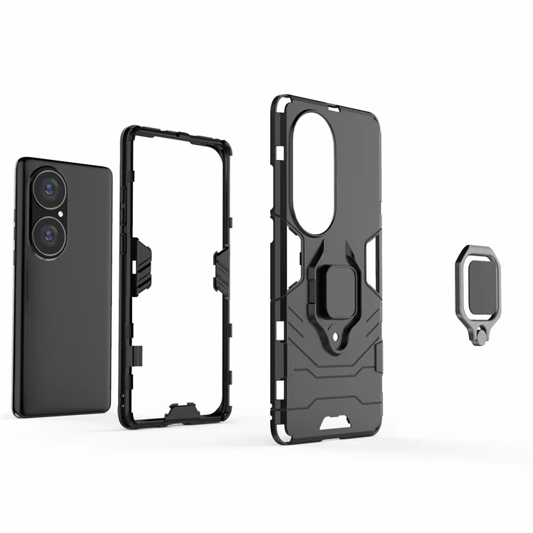 Cool Guard PC + TPU Combo Well-Protected Kickstand Hybrid Phone Cover Case for Huawei P50 Pro - Black