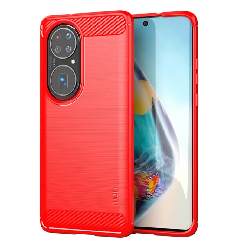 MOFI Brushed Design Carbon Fiber Soft TPU Cover for Huawei P50 Pro - Red