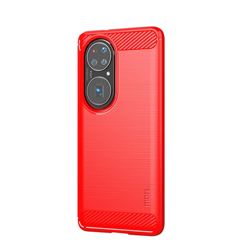 MOFI Brushed Design Carbon Fiber Soft TPU Cover for Huawei P50 Pro - Red