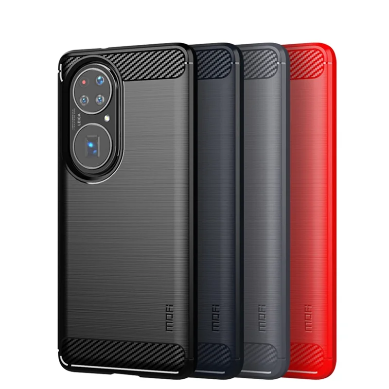 MOFI Brushed Design Carbon Fiber Soft TPU Cover for Huawei P50 Pro - Red