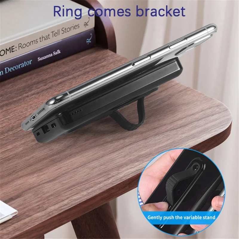 Magnetic Adsorption 15W Phone Wireless Charger Pad Ring Bracket Design 6000mAh Power Bank for iPhone 12 Series - Black
