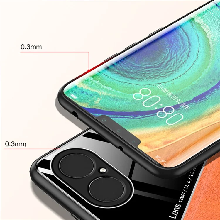 Кожаный пк + TPU + Стеклянный Сплайсинг Корпус с Точным Вырезанием Для Huawei P50 - Апельсин