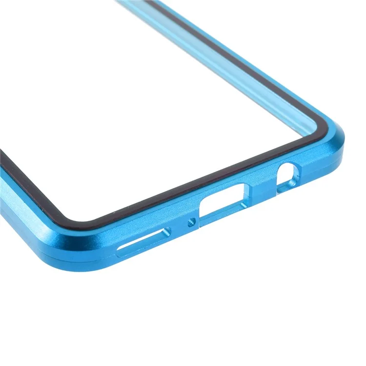 Full Coverage Magnetic Closed Design Metal Frame + Double-sided Ultra Clear Tempered Glass Phone Shell for Huawei P30 Lite - Blue