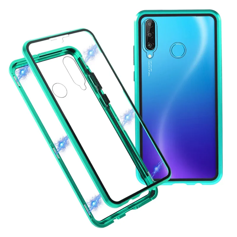 For Huawei P30 Lite Full Body Case Magnetic Tempered Glass Double-Sided Phone Case - Green