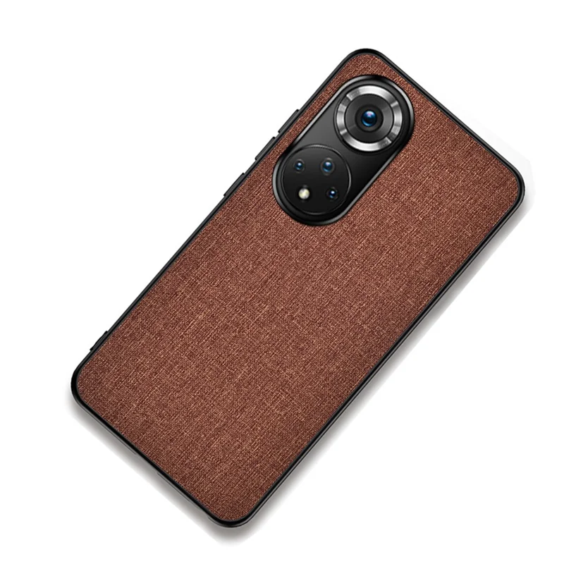 Cloth Coated TPU + PC Hybrid Phone Cover All-round Case for Honor 50 - Brown