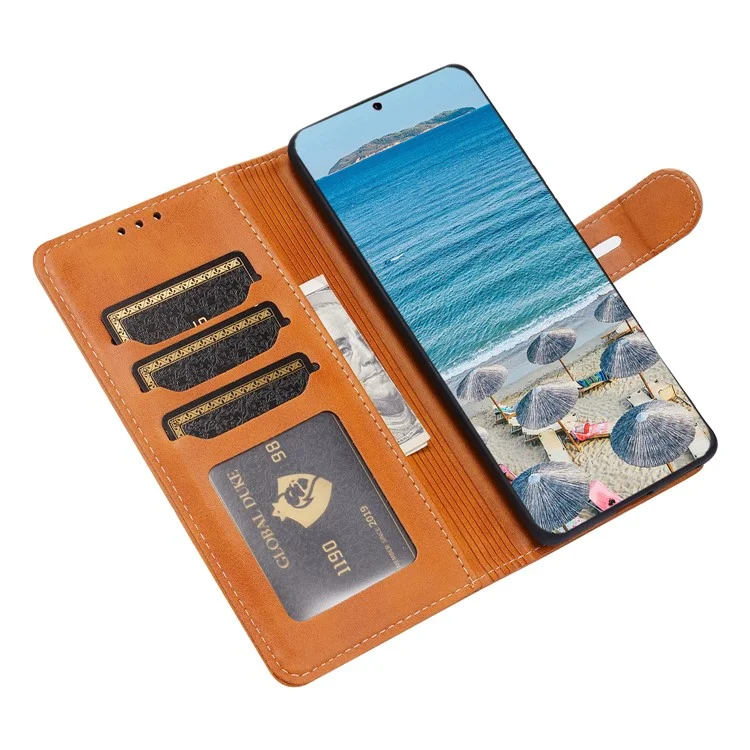 Cartoon Cat Style Pattern Imprinting Stand PU Leather Magnetic Closure Case for Huawei P50 Pro - Brown