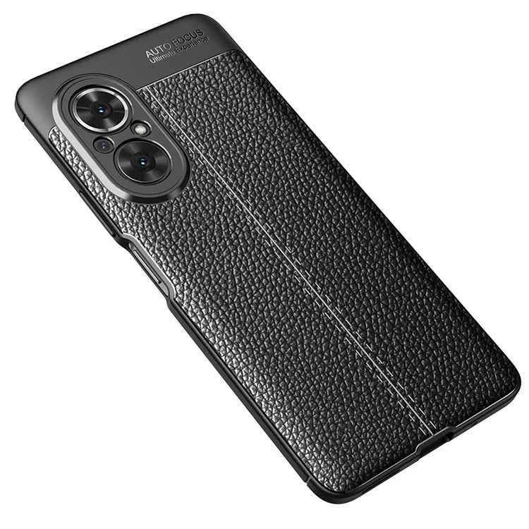 Litchi Texture Cell Phone Back Cover Flexible TPU Case for Honor 50 SE - Black