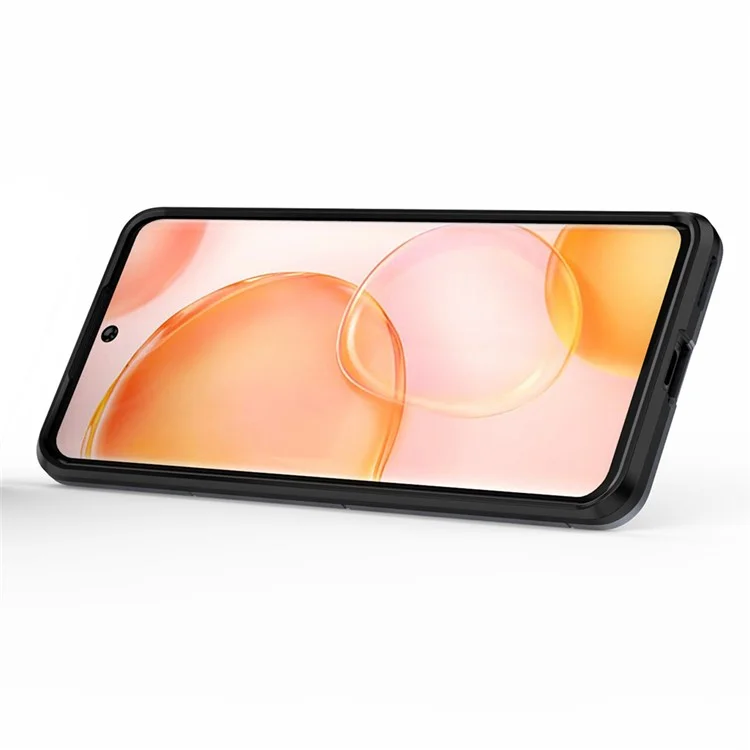 Hard PC + Soft TPU Hybrid Phone Case Cover with Ring Holder Kickstand for Honor 50 - Blue