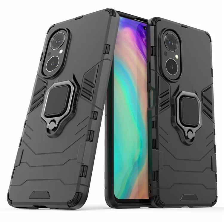 ПК + TPU кольцевой держатель с подставкой Дизайн чехол-накладка для телефона Гибридный чехол для Honor 50 SE - черный