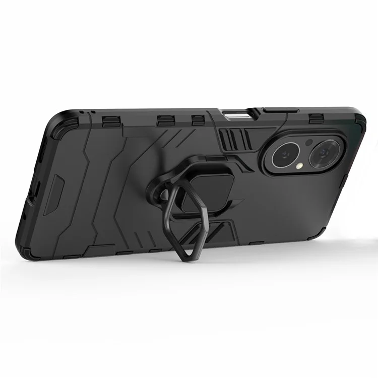 ПК + TPU кольцевой держатель с подставкой Дизайн чехол-накладка для телефона Гибридный чехол для Honor 50 SE - черный