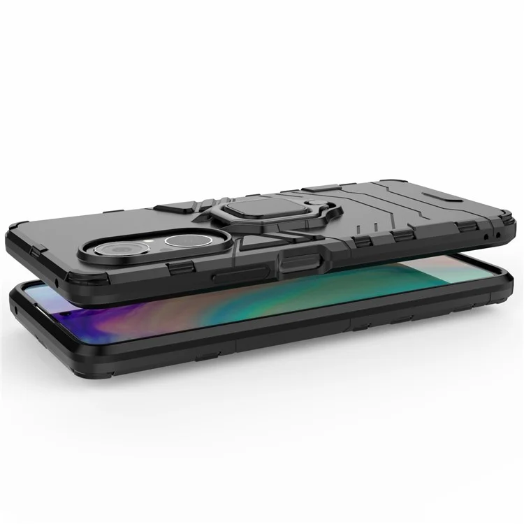 ПК + TPU кольцевой держатель с подставкой Дизайн чехол-накладка для телефона Гибридный чехол для Honor 50 SE - черный