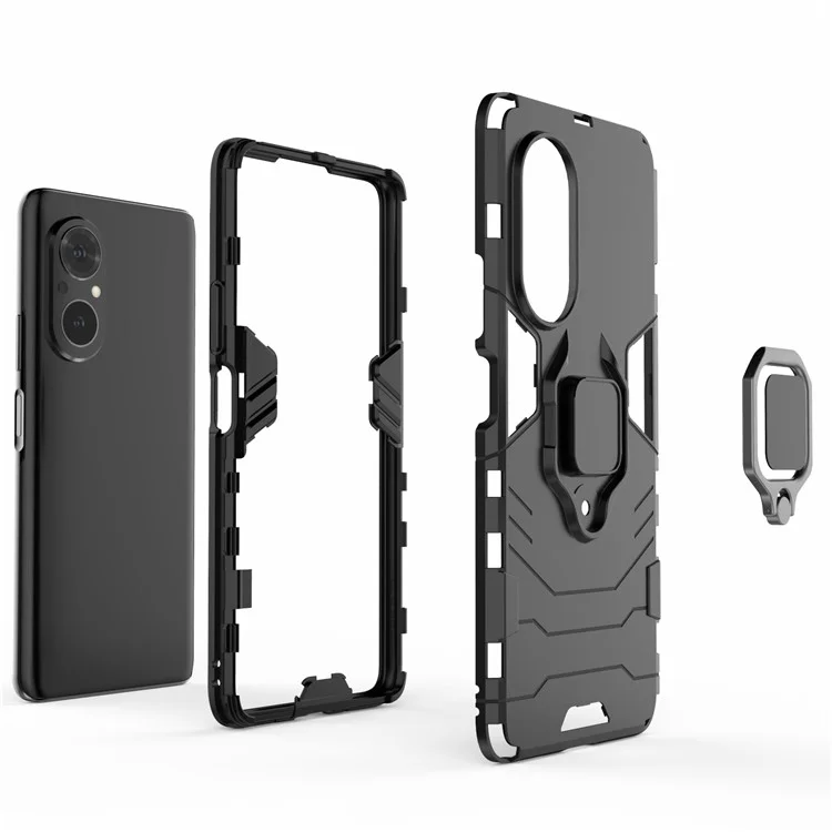 ПК + TPU кольцевой держатель с подставкой Дизайн чехол-накладка для телефона Гибридный чехол для Honor 50 SE - черный