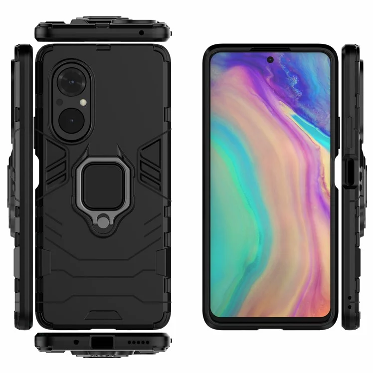 ПК + TPU кольцевой держатель с подставкой Дизайн чехол-накладка для телефона Гибридный чехол для Honor 50 SE - черный