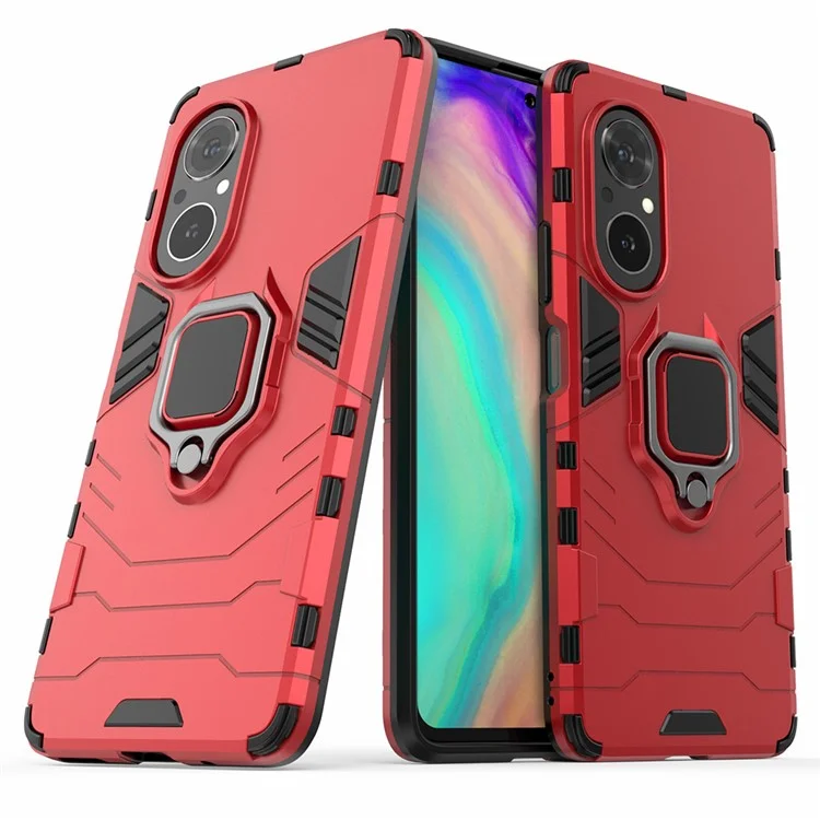 PC + TPU Anillo Soporte Diseño Funda Híbrida para Teléfono Celular para Honor 50 SE - Rojo