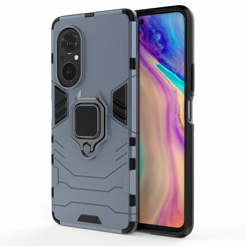 PC + TPU Ring Holder Kickstand Design Shell Cell Phone Hybrid Case Cover for Honor 50 SE - Blue