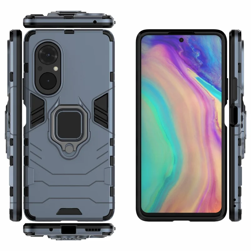 PC + TPU Ring Holder Kickstand Design Shell Cell Phone Hybrid Case Cover for Honor 50 SE - Blue