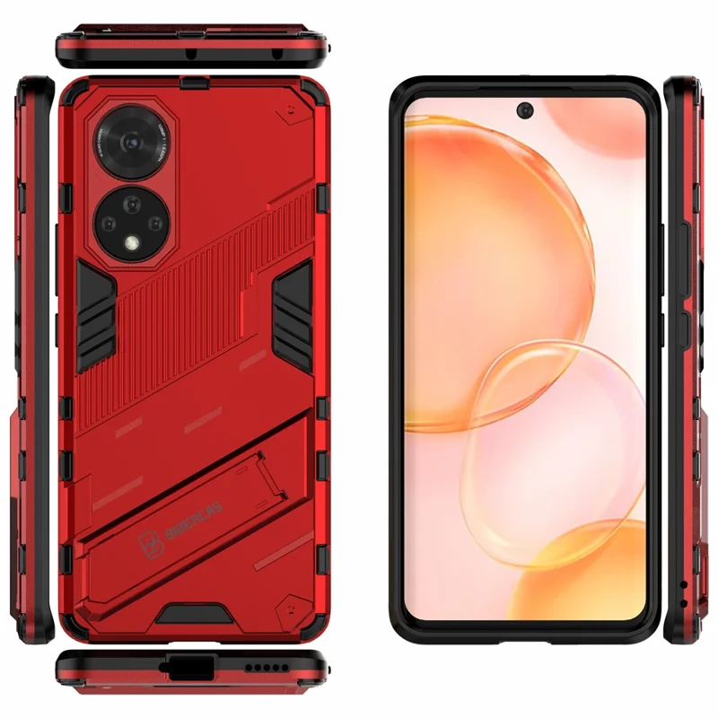 PC + TPU Hybrid Phone Case Shockproof Cover with Kickstand for Honor 50 / Huawei nova 9 - Red